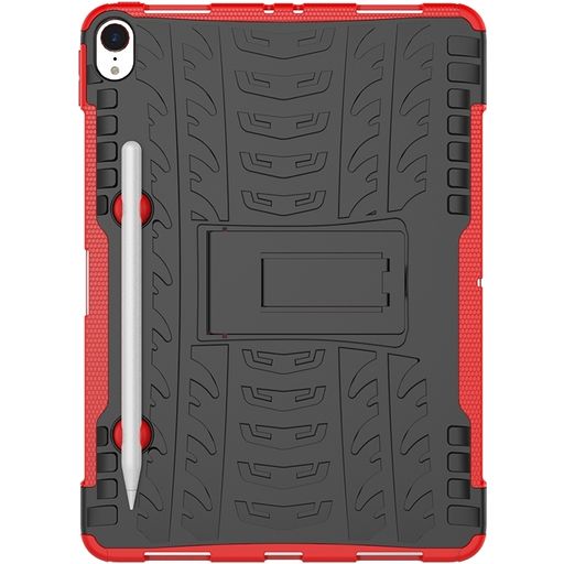 Mobigear Tire iPad Pro 11 Inch (2018) Hardcase Backcover + Stylus Houder + Standaard - Zwart / Rood