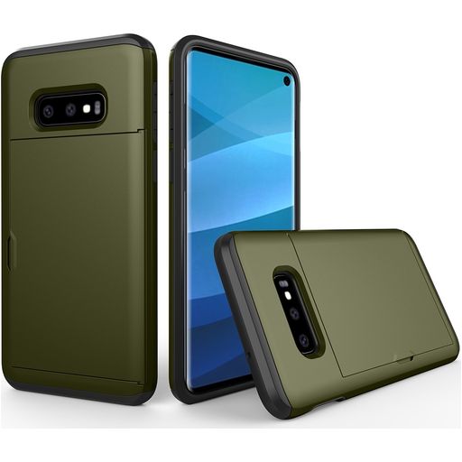 Mobigear Card Samsung Galaxy S10e Hoesje Hardcase Backcover Shockproof met Pasjeshouder - Legergroen