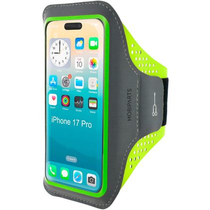 Mobiparts Comfort Fit Telefoonhouder Hardlopen iPhone 17 Pro Sport Hoesje Neopreen Sportarmband - Groen
