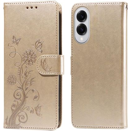 Mobigear Flowers Samsung Galaxy S25 Edge Hoesje Bookcase Portemonnee - Goud