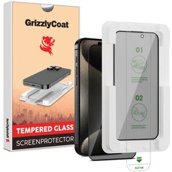GrizzlyCoat Easy Fit AntiSpy iPhone 15 Pro Max Glazen Screenprotector Privacy - Case Friendly + Installatie Frame