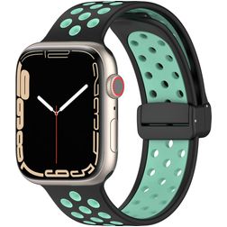 Mobigear Sport Plus Mag Siliconen Apple Watch Bandje Magneetsluiting - 42/41/40/38 mm - Zwart / Turquoise