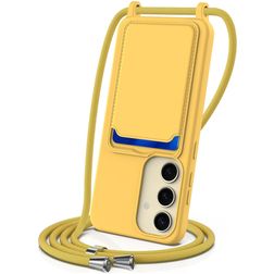 Mobigear Lanyard Card Samsung Galaxy A35 Siliconen Hoesje met koord en Pasjeshouder - Geel