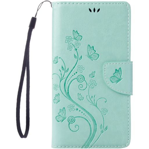 Mobigear Flowers iPhone SE (2020) Hoesje Bookcase Portemonnee - Turquoise