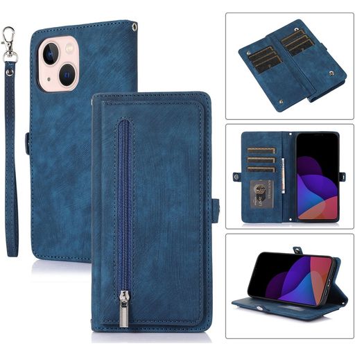 Mobigear Zipper iPhone 14 Hoesje Bookcase Portemonnee - Blauw