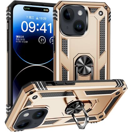 Mobigear Armor Ring iPhone 15 Hoesje Hardcase Backcover Shockproof met Ringhouder - Goud