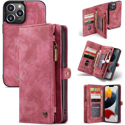 Caseme 008 iPhone 13 Pro Hoesje Uitneembare 2in1 Bookcase Portemonnee - Rood