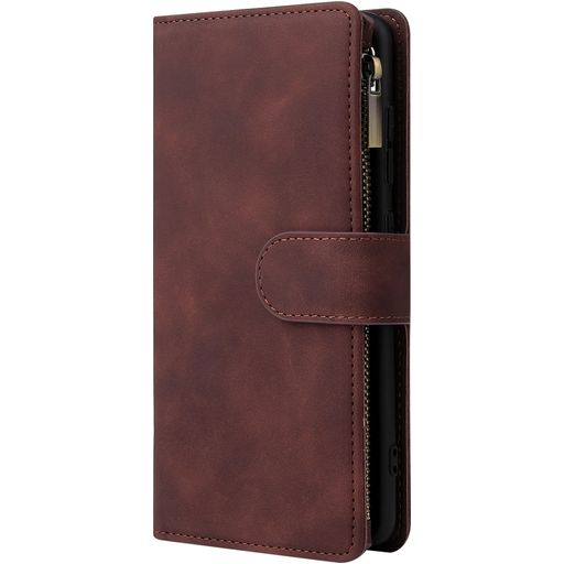 Mobigear Zipper Samsung Galaxy A51 Hoesje Bookcase Portemonnee - Bruin