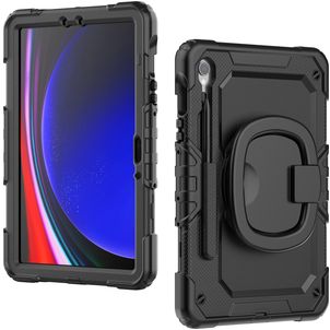 Mobilize Rotating Defender Samsung Galaxy Tab S9 Hoes Hard Kunststof,Siliconen Backcover + Schouderband + Standaard - Zwart