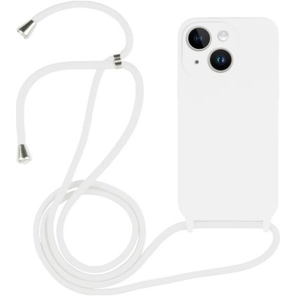 Mobigear Lanyard iPhone 15 Plus Siliconen Hoesje met koord - Wit