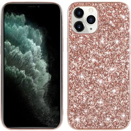 Mobigear Glitter iPhone 12 Hoesje Hardcase Backcover - Roségoud