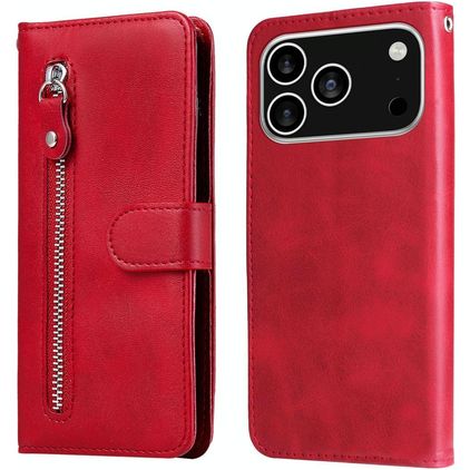 Mobigear Zipper iPhone 17 Pro Hoesje Bookcase Portemonnee - Rood