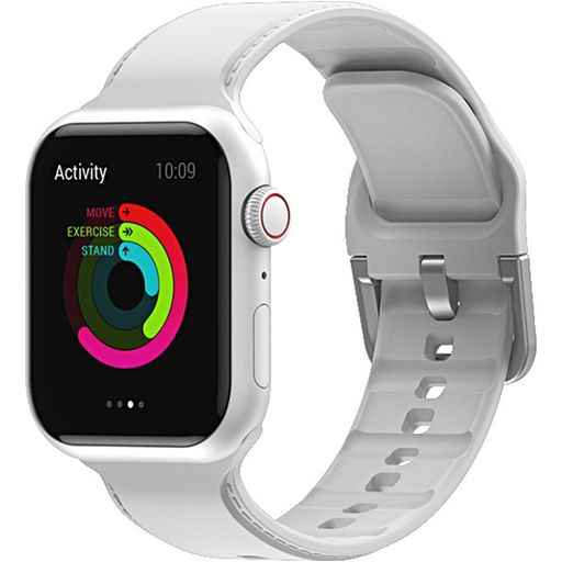 Mobigear Dashed Siliconen Apple Watch Bandje Gespsluiting - 49/46/45/44 mm - Wit