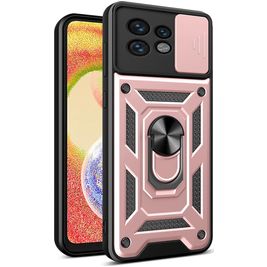 Mobigear Armor Ring Cam Slide Motorola Edge 40 Pro Hoesje Hardcase Backcover Shockproof met Ringhouder en Camera Slider - Roségoud