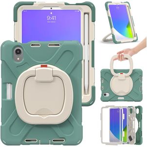 Mobigear RingGuard iPad Mini 6 (2021) Hoes Hard Kunststof,Siliconen Backcover + Stylus Houder + Schouderband + Standaard - Groen