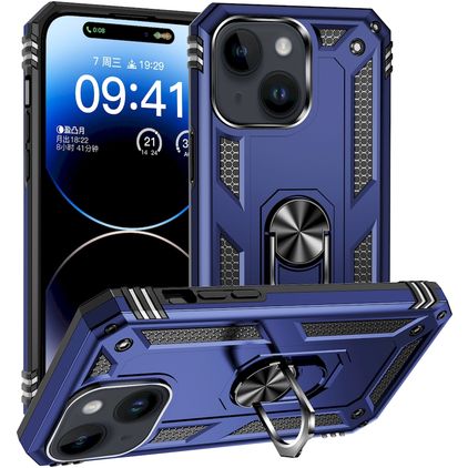Mobigear Armor Ring iPhone 15 Hoesje Hardcase Backcover Shockproof met Ringhouder - Blauw