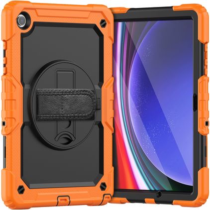 Mobigear SureGrip Xtreme Samsung Galaxy Tab A9 Plus (2023) Hoes Hard Kunststof,Siliconen Backcover + Schouderband + Standaard - Oranje
