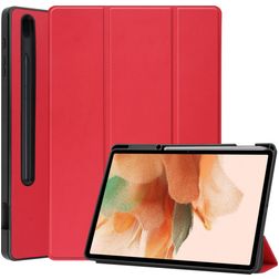 Mobigear Tri-Fold Gel Samsung Galaxy Tab S7 FE Hoes TPU,Kunstleer Bookcase + Stylus Houder - Rood