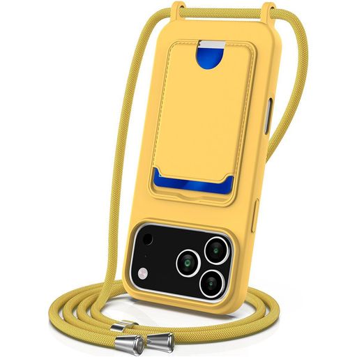 Mobigear Lanyard Card iPhone 17 Pro Max Siliconen Hoesje met koord en Pasjeshouder - Geel