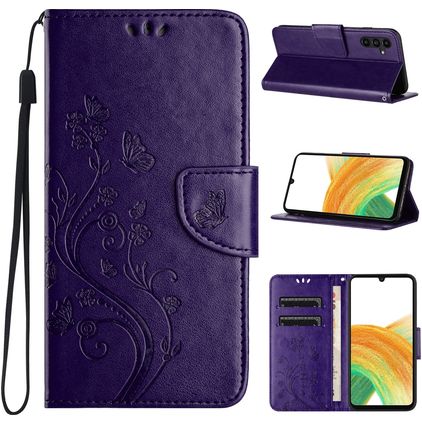 Mobigear Flowers Samsung Galaxy A35 Hoesje Bookcase Portemonnee - Paars