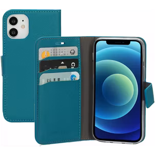 Mobiparts Saffiano Wallet iPhone 12 Mini Hoesje Bookcase Portemonnee - Turquoise