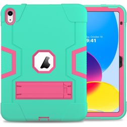 Mobigear ShieldStand iPad 10 (2022) Hoes Hard Kunststof,Siliconen Backcover + Standaard - Roze / Turquoise