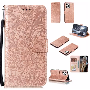 Mobigear Flowers iPhone 12 Pro Hoesje Bookcase Portemonnee - Roségoud