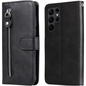 Mobigear Zipper Samsung Galaxy S23 Ultra Hoesje Bookcase Portemonnee - Zwart