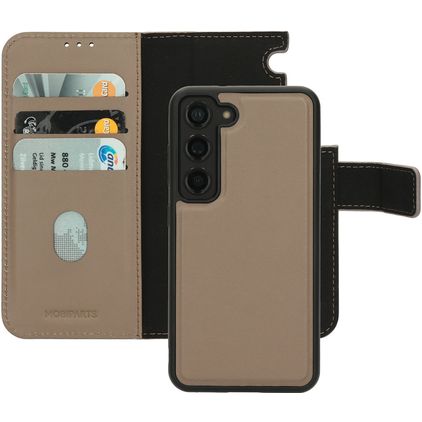 Mobiparts Samsung Galaxy S23 Hoesje Echt Leer Uitneembare 2in1 Bookcase Portemonnee - Taupe