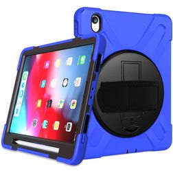 Mobigear SureGrip XGuard iPad Air 11 Inch (2024) Hoes Hard Kunststof,Siliconen Backcover + Stylus Houder + Schouderband + Standaard - Blauw