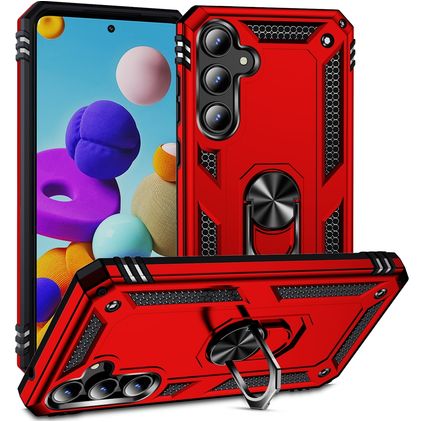 Mobigear Armor Ring Samsung Galaxy A35 Hoesje Hardcase Backcover Shockproof met Ringhouder - Rood