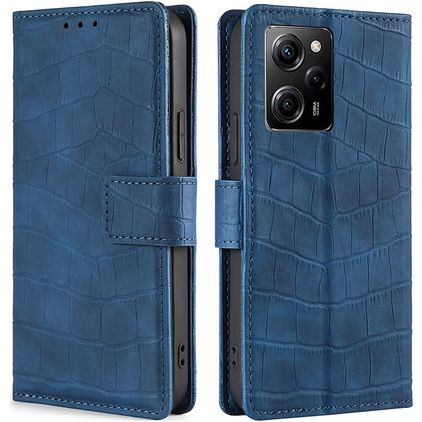 Mobigear Croco POCO X5 Pro Hoesje Bookcase Portemonnee - Blauw