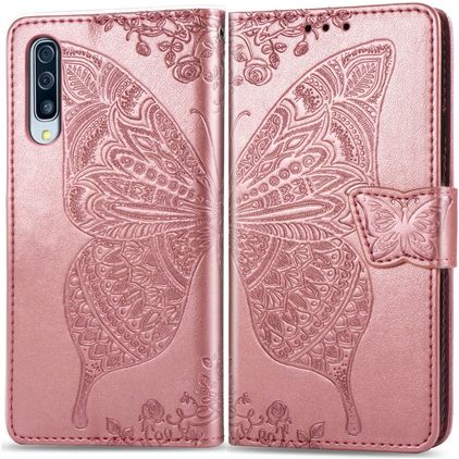 Mobigear Butterfly Samsung Galaxy A70 Hoesje Bookcase Portemonnee - Roségoud