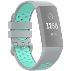 Mobigear Sport Plus Buckle Siliconen Fitbit Charge 3 Bandje Gespsluiting - Grijs / Turquoise