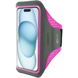 Mobiparts Comfort Fit Telefoonhouder Hardlopen iPhone 15 Sport Hoesje Neopreen Sportarmband - Neon Pink