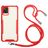 Mobigear Lanyard Samsung Galaxy A72 Flexibel TPU Hoesje met koord - Transparant / Rood