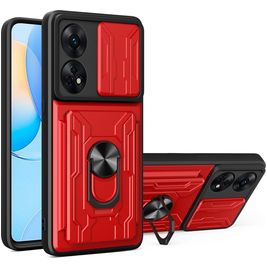 Mobigear Armor Ring Cam Slide OPPO Reno 8T 4G Hoesje Hardcase Backcover Shockproof met Ringhouder en Camera Slider - Rood