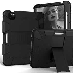Mobigear ShieldStand iPad Air 5 (2022) Hoes Hard Kunststof,Siliconen Backcover + Stylus Houder + Standaard - Zwart