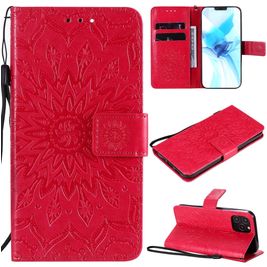 Mobigear Sunflower iPhone 12 Hoesje Bookcase Portemonnee - Rood