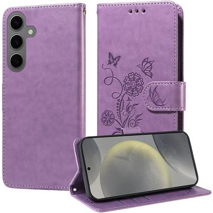 Mobigear Flowers Samsung Galaxy S25 Hoesje Bookcase Portemonnee - Paars