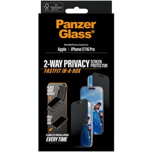 PanzerGlass FastFit iPhone 16 Pro Glazen Screenprotector Privacy - Case Friendly + Installatie Frame - Zwart