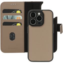 Mobiparts iPhone 15 Pro MagSafe Hoesje Echt Leer Uitneembare 2in1 Bookcase Portemonnee - Taupe