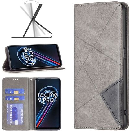 Mobigear Rhombus Slim Realme 9 Pro Plus Hoesje Bookcase - Grijs