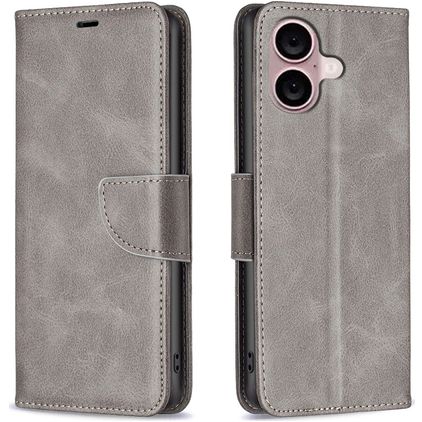 Mobigear Excellent iPhone 16 Hoesje Bookcase Portemonnee - Grijs