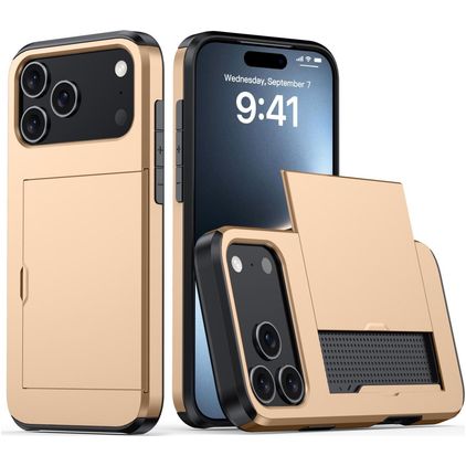 Mobigear Card iPhone 18 Pro Max Hoesje Hardcase Backcover Shockproof met Pasjeshouder - Goud
