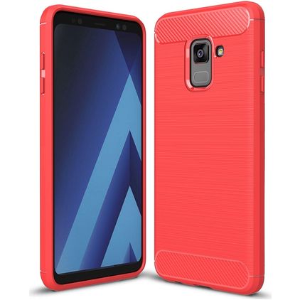 Mobigear Brushed Slim Samsung Galaxy A8 (2018) Hoesje Flexibel TPU Backcover - Rood