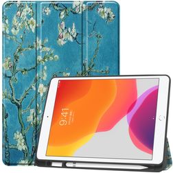 Mobigear Tri-Fold Gel iPad 9 (2021) Hoes TPU,Kunstleer Bookcase + Stylus Houder - Amandelbloesem