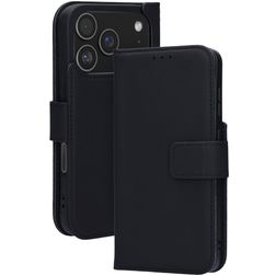 Mobiparts Wallet iPhone 17 Pro MagSafe Hoesje Echt Leer Bookcase Portemonnee - Zwart