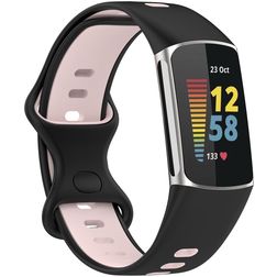 Mobigear Sport Dual Siliconen Fitbit Charge 5 Bandje Druksluiting - Zwart / Roze