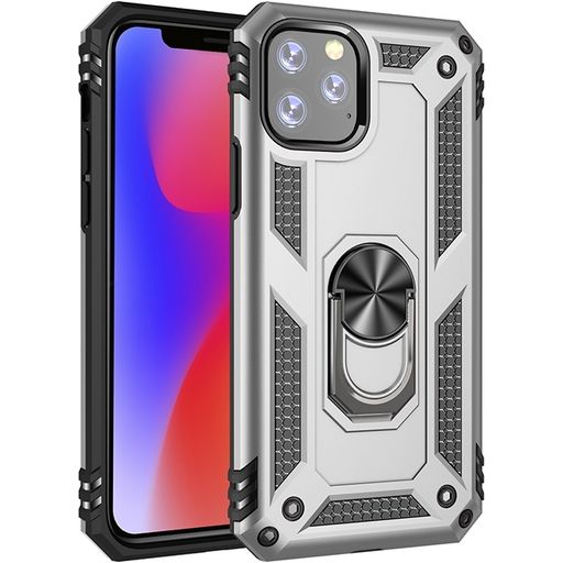 Mobigear Armor Ring iPhone 11 Pro Max Hoesje Hardcase Backcover Shockproof met Ringhouder - Zilver